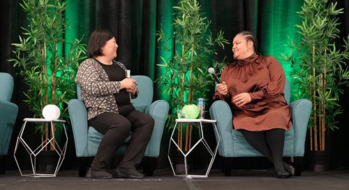 Lisa Hasegawa, NeighborWorks America's regional vice president of the Western Region, speaks with a network organization at the Black Wealth And Asset Building Group meeting at the NeighborWorks Training Institute in San Francisco, California