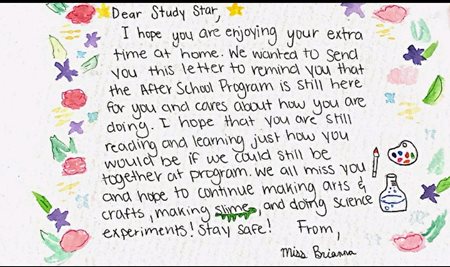 A letter to the study stars students, nicely decorated