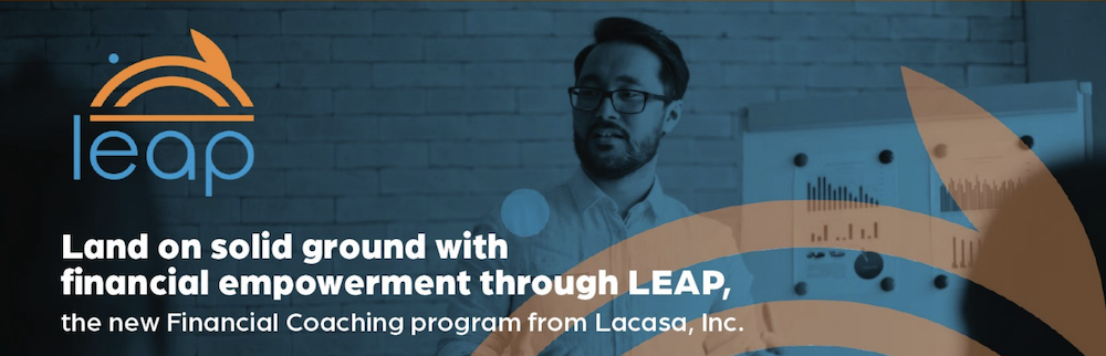 A logo for LEAP says "Land on solid ground with financial empowerment through LEAP."