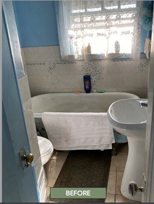 Before renovations, the homeowner had a tall, clawfoot bathtub.