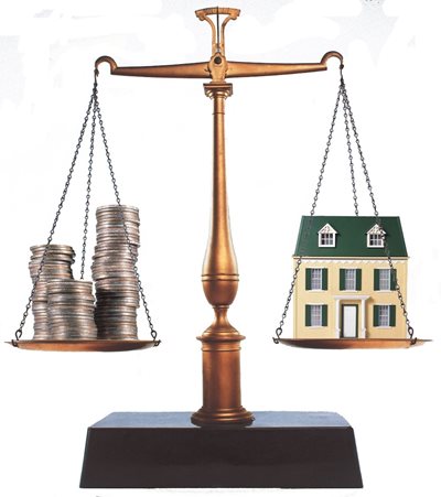 An illustration shows a scale with a home on one side and coins on the other.