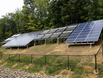 Solar panels outside of an affordable housing complex.