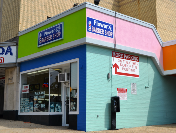 A newly revitalized barber shop in the east Silver Spring, Maryland neighborhood.